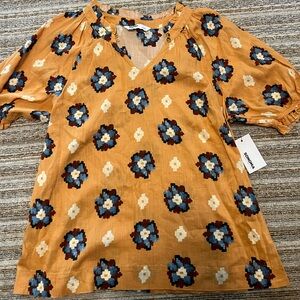 Sonoma Mustard Blouse with Multicolor Pattern